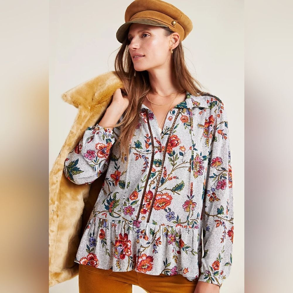 Anthropologie Maeve Janie Top Flounced Peasant Blouse Size 4 Floral - Picture 10 of 10